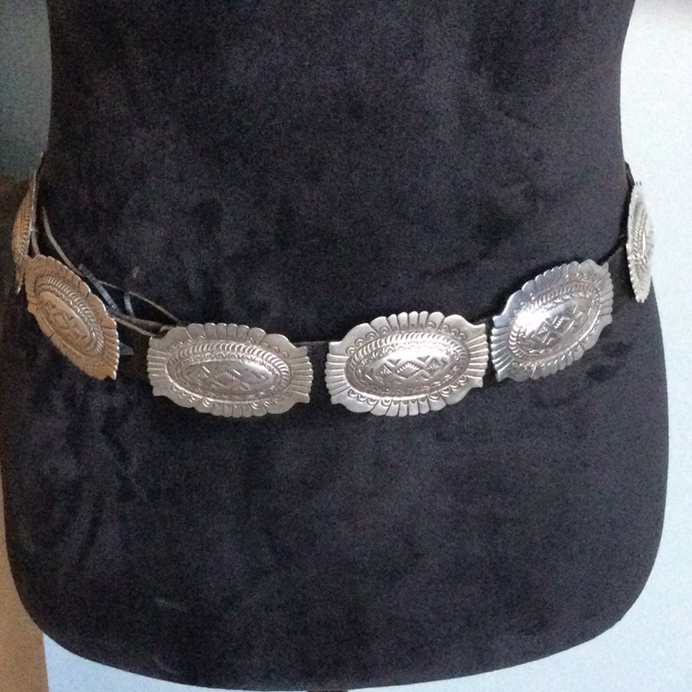 Sterling silver concho belt with 10 medallions & buckle Artist TC Thomas Charley